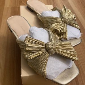 Loeffler Randall gold daphne flat sandals, used, size 9